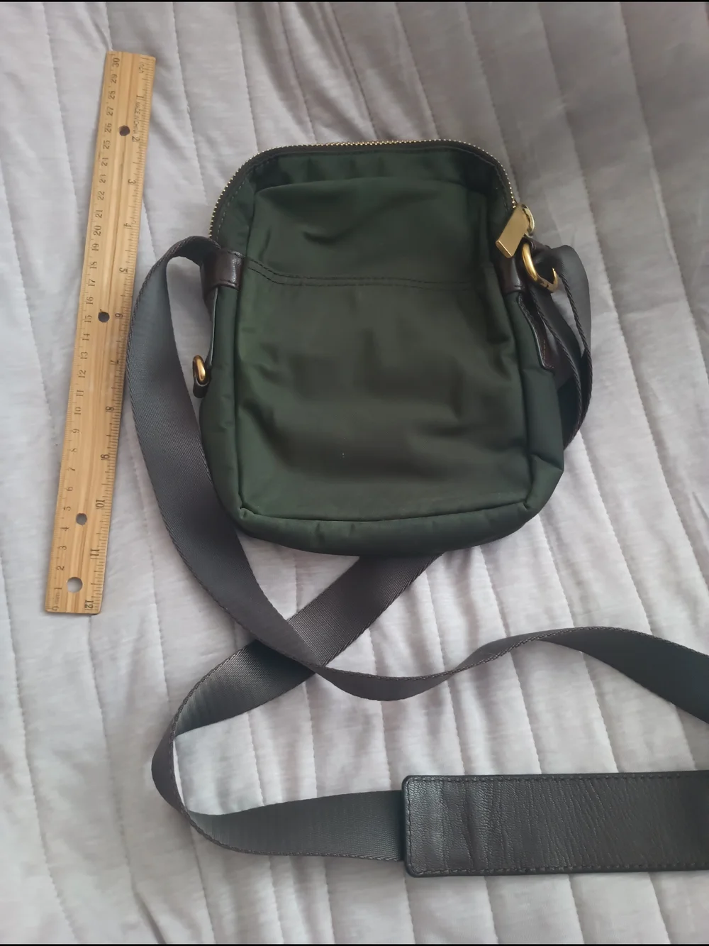Michael Kors Brown Leather And Green Fabric  Crossbody Bag - Gold Hardware